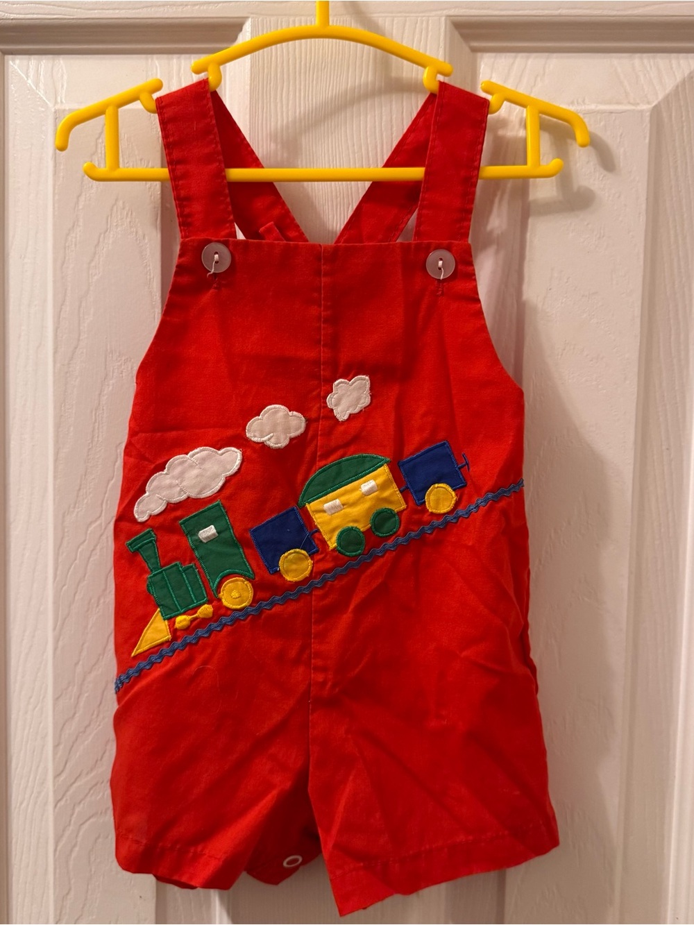 Vintage Embroidered Red Train Appliqué Overalls 12 months Baby
